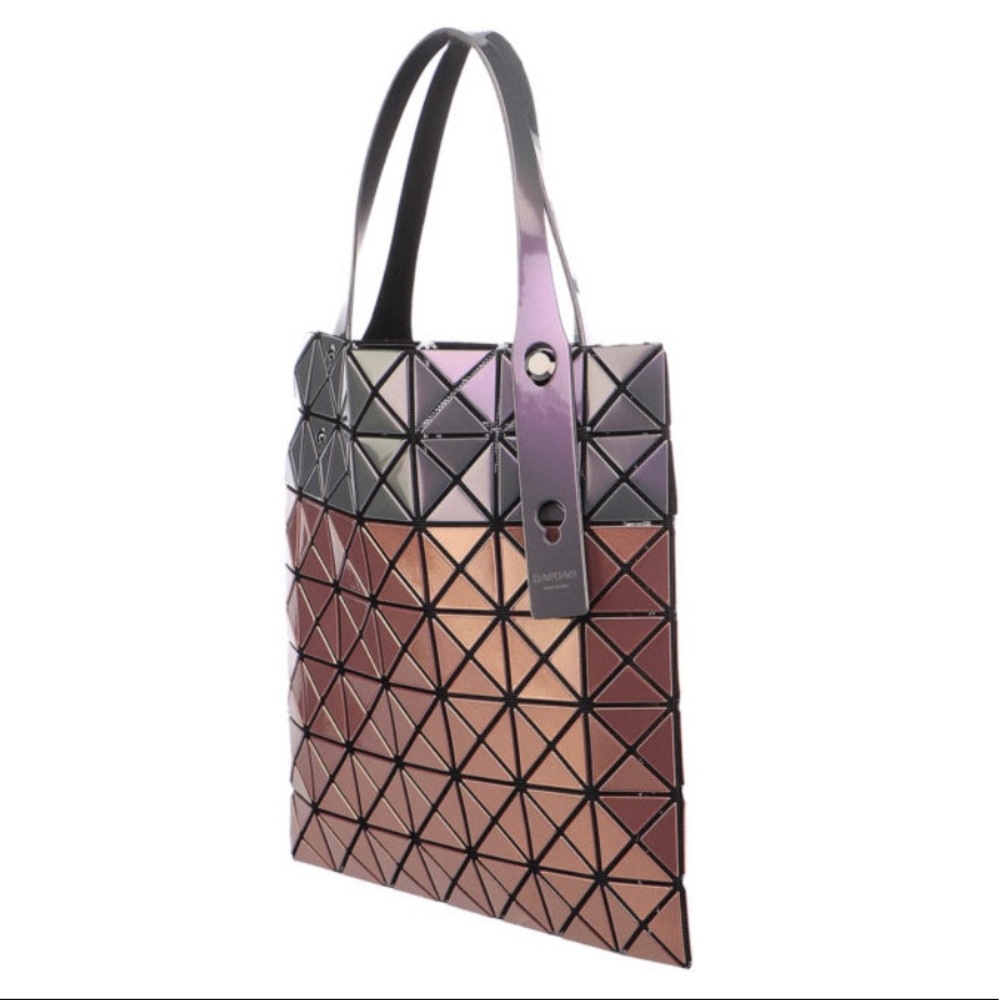 Bao Bao Issey Miyake Platinum Mermaid Tote Purple and Beige 10.75” x 10.75” - Picture 2 of 13